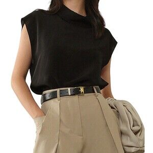 Commense Women's Leisure Cap Sleeve Funnel Neck Shirt Black NWT Size Medium